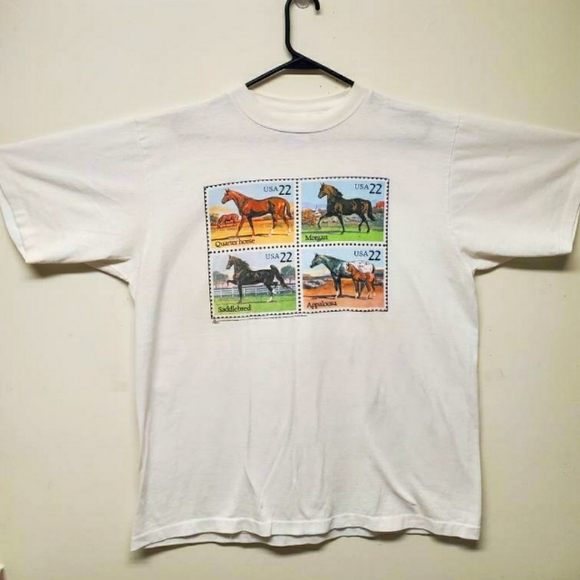 Tops - Vintage 1985 80s Ocean Originals USA USPS Stamp HORSES Design T Shirt XL